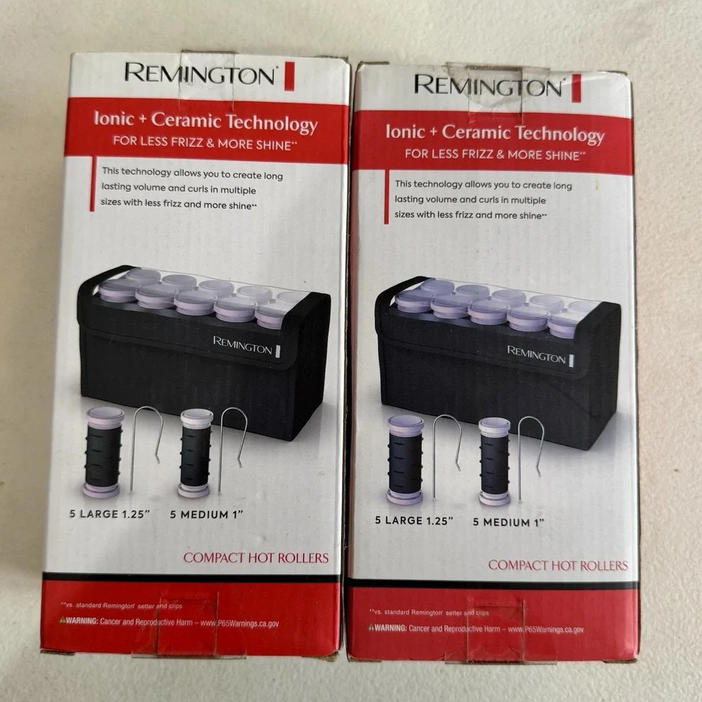 2 Remington Compact Ceramic Dual Voltage Hot Rollers in Storage Travel Case -New